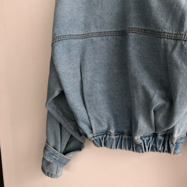 New Korean Blogger Recommended Lapel Long Sleeve Loose Fit Short Denim Jacket K010625