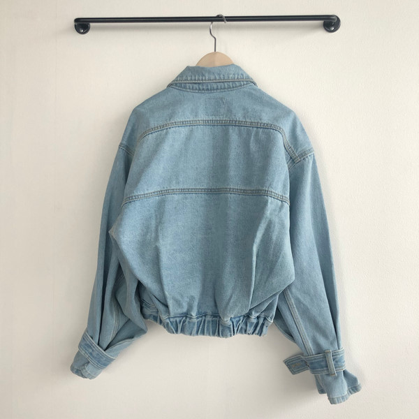 New Korean Blogger Recommended Lapel Long Sleeve Loose Fit Short Denim Jacket K010625