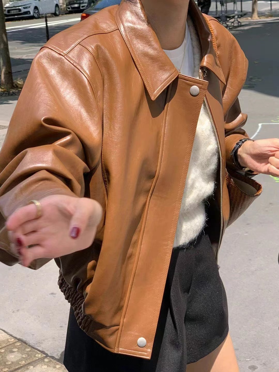 Korean New Retro Fashion Long-Sleeved PU Leather Jacket K010613