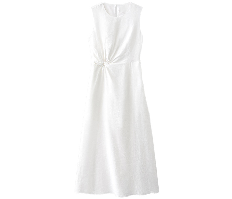 Chic Style Sleeveless Knot Waist Linen Midi Dress