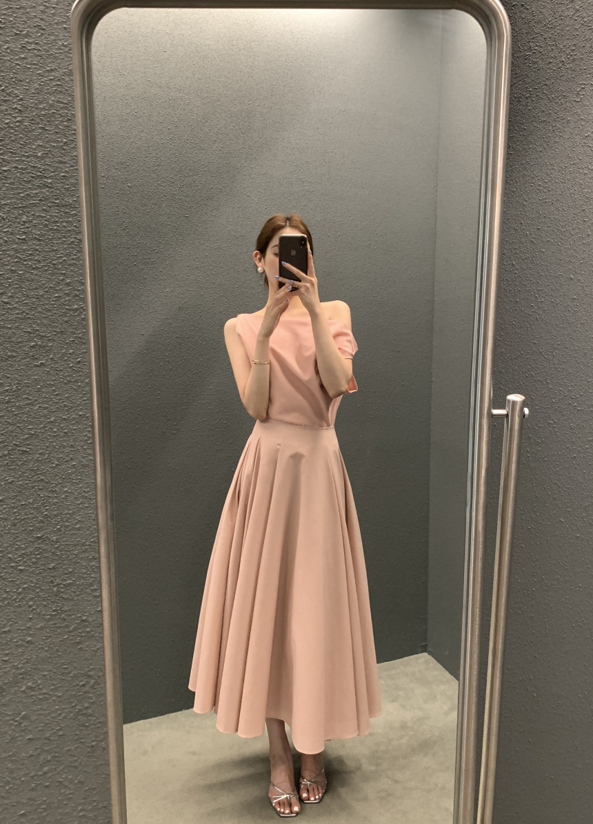 Chic Style Asymmetric Neck Top With Pleated Midi Skirt Two Piece Set K26050507
