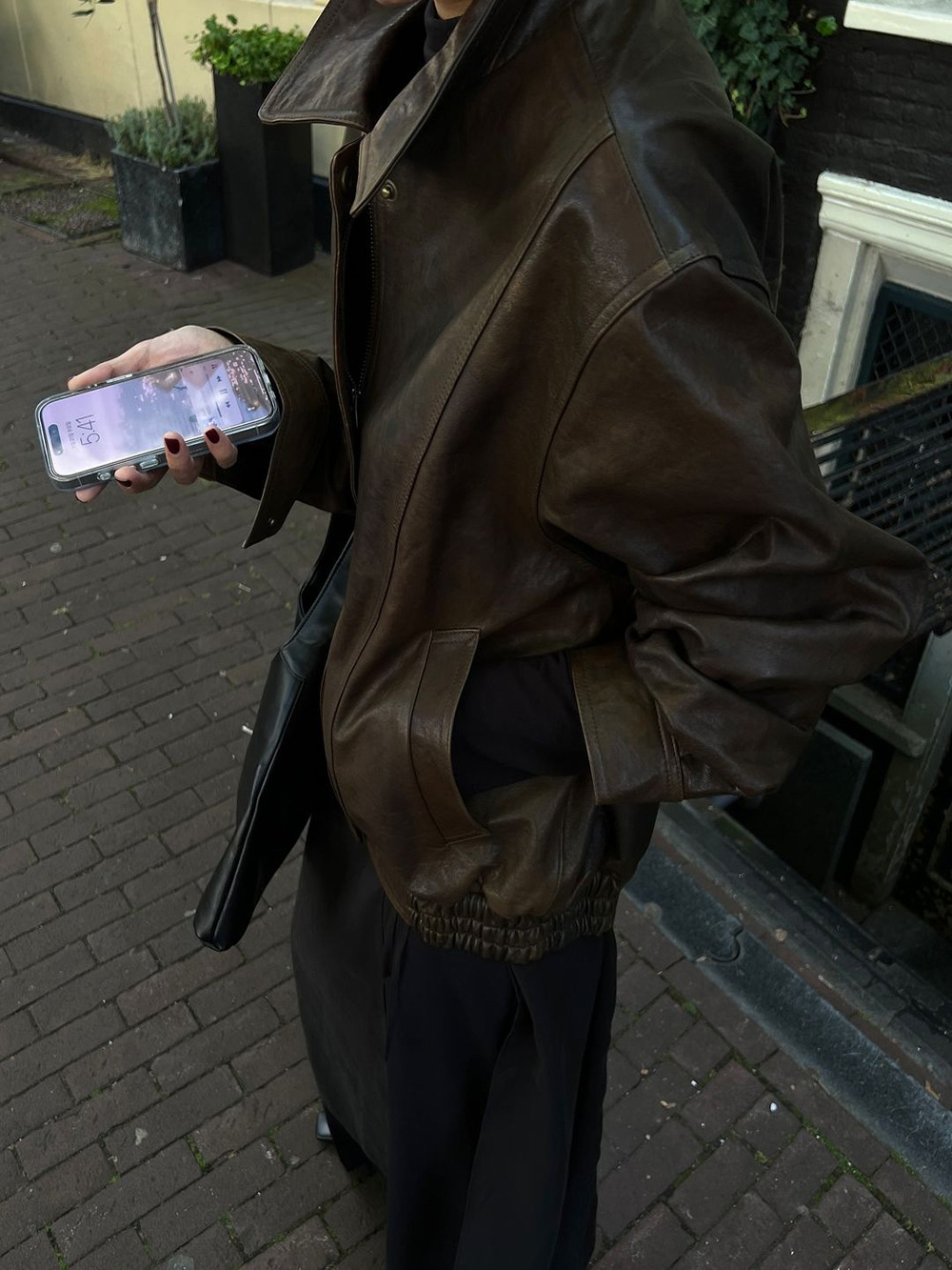 Korean New Retro Maillard Style Zipper Loose PU Leather Coat Women's Jacket K010611