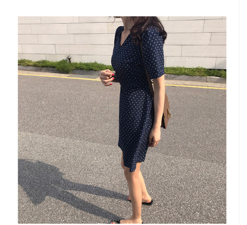 Chic Style Polka Dot V-Neck Short Sleeve Wrap Mini Dress K26051102