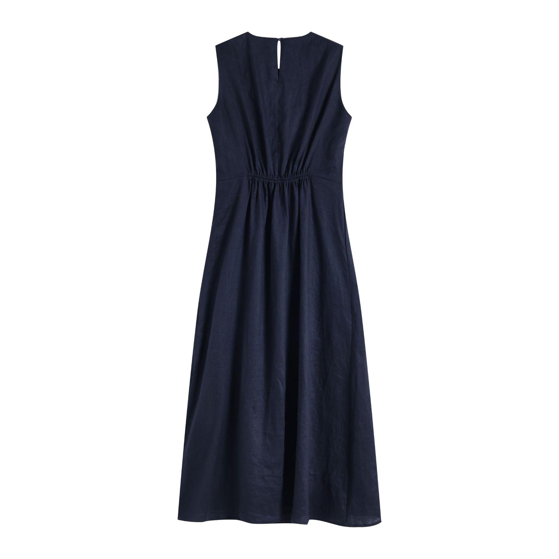Chic Style Sleeveless Knot Waist Linen Midi Dress