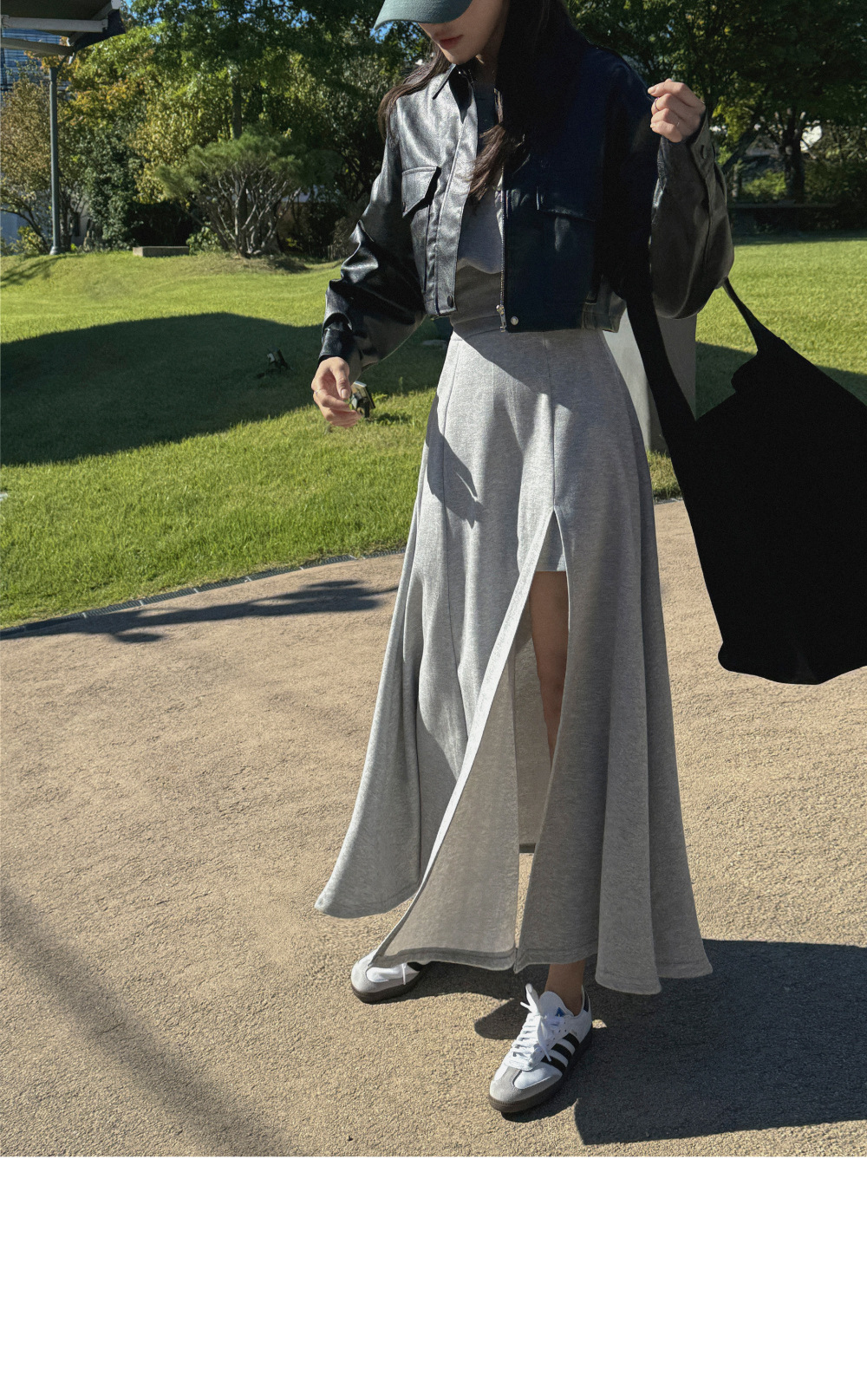 Korean chic New trendy off-shoulder cropped sweatshirt + side-slit maxi skirt set K010617