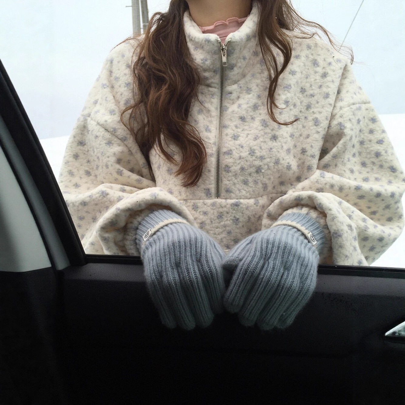 Korean trendy floral fleece sweatshirt for women K010622