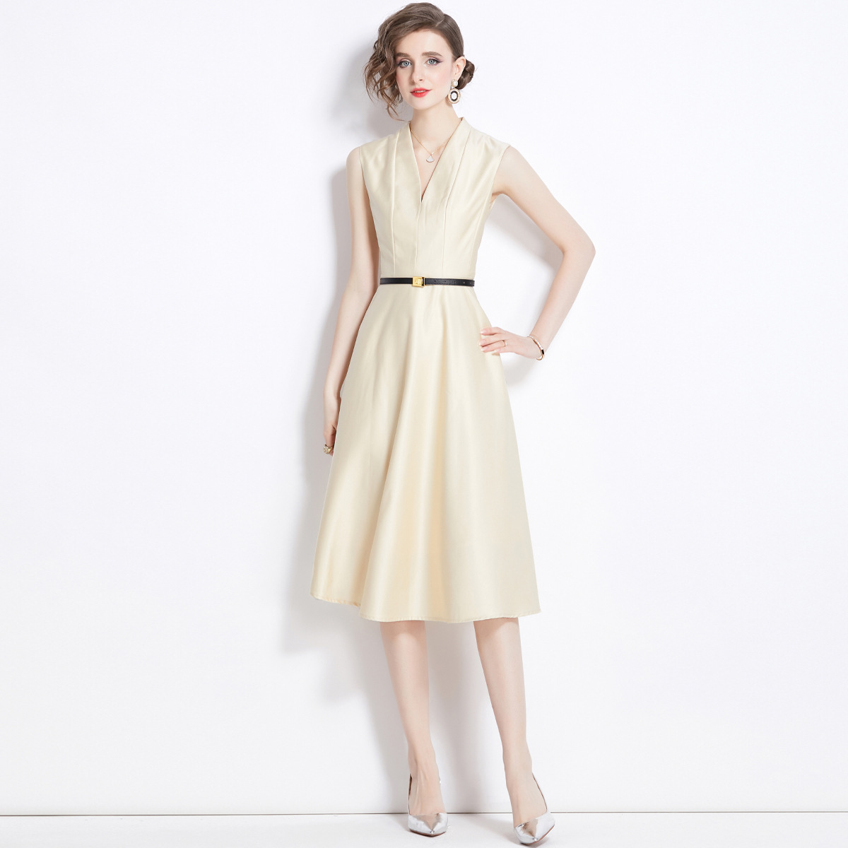 New Elegant sleeveless V-neck women dress K26011306