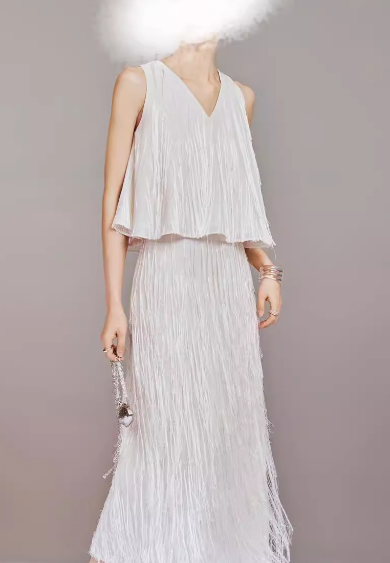 Luxurious French-style tassel  top and skirt set Party Dress K25120305