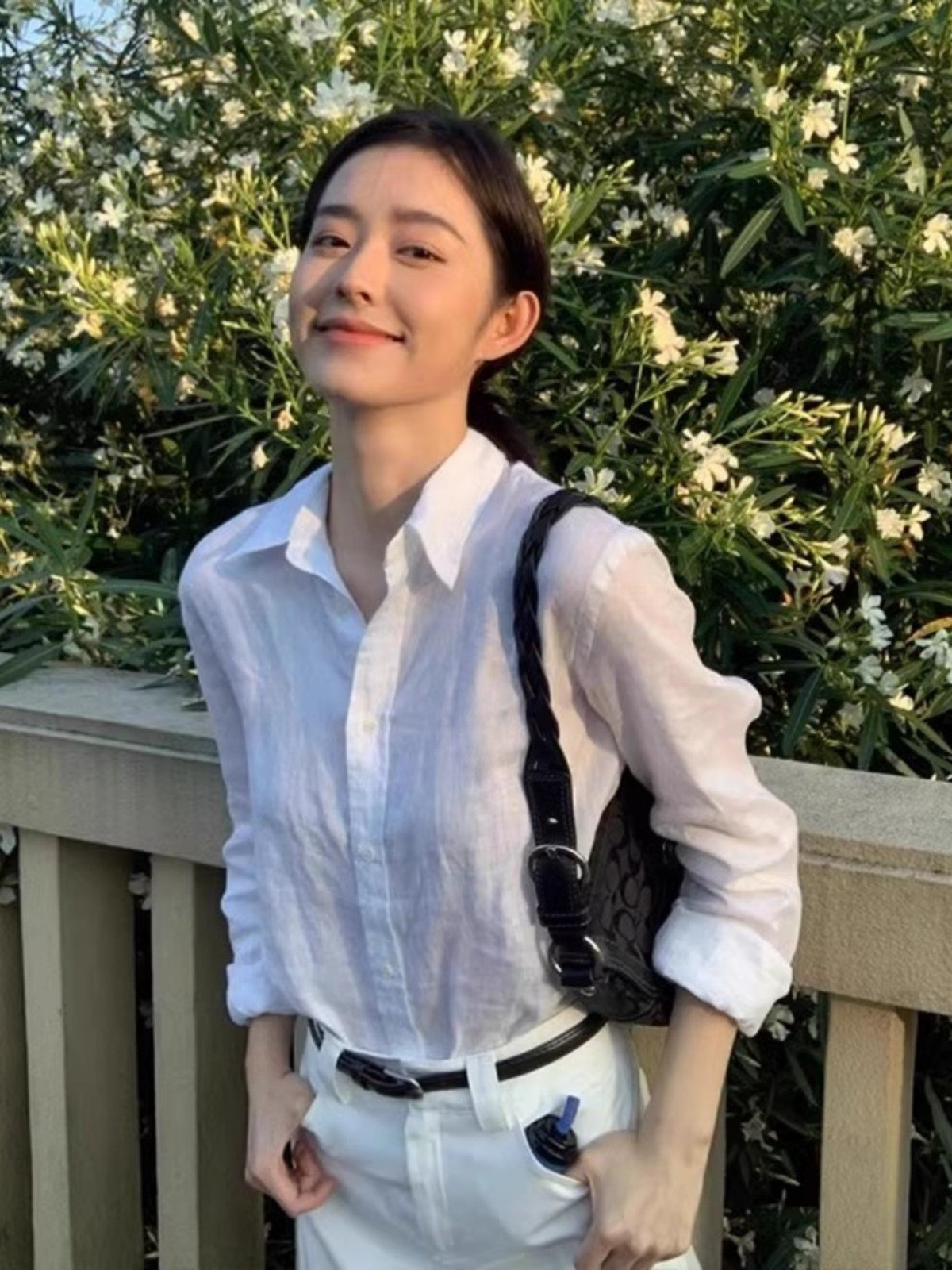 Linen Long Sleeve Button Down Shirt With Small Horse Embroidery Loose Fit Sun Protection Blouse K26032407