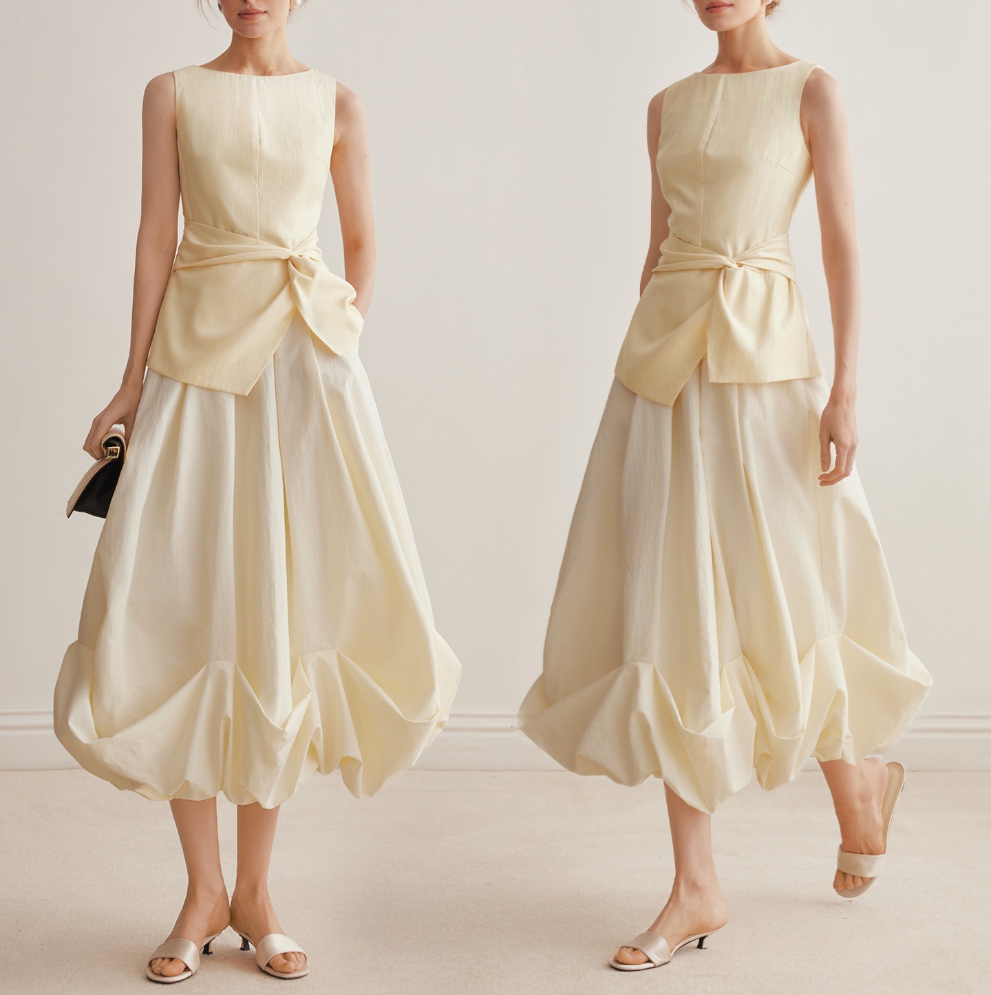 Minimalist Tank Top With High Waist Bubble Skirt Set Casual Formal Dress K26032409