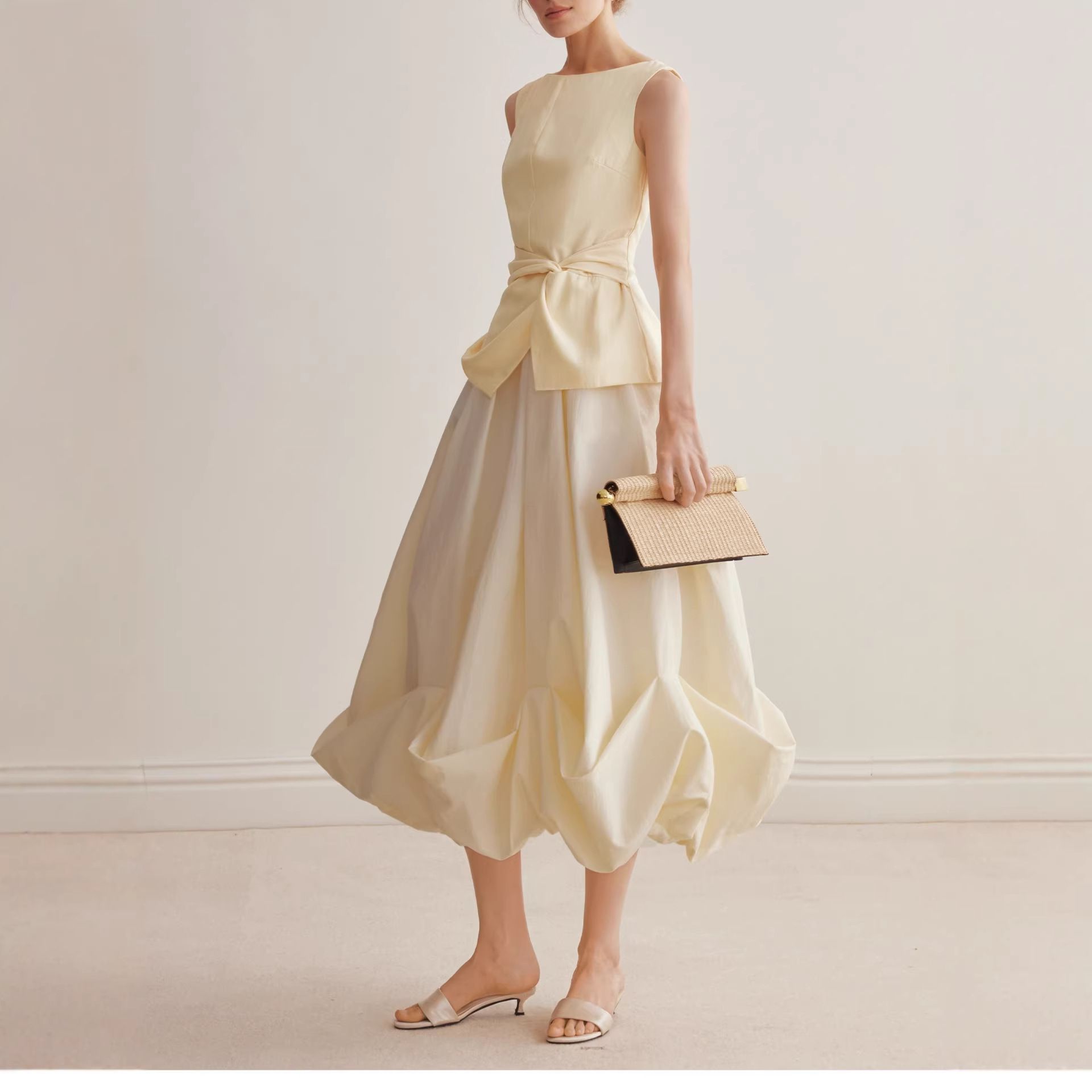 Minimalist Tank Top With High Waist Bubble Skirt Set Casual Formal Dress K26032409