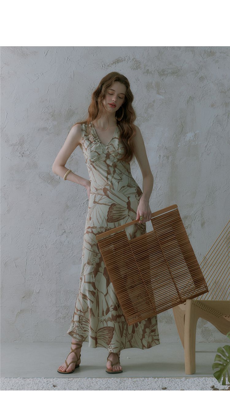 Elegant Floral Print Sleeveless Maxi Dress Boho Style K26033110