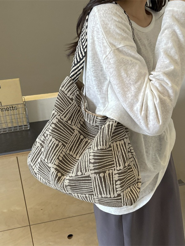 Boho Two-Tone Woven Hobo Bag Casual Daily Commute Shoulder Tote K26041404