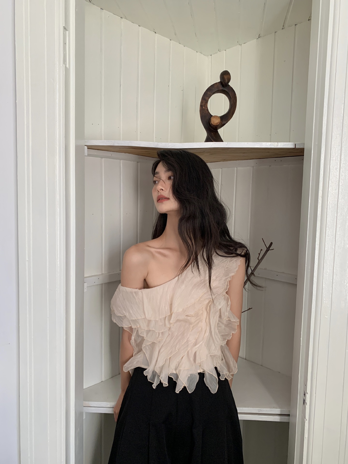 Chic Style One Shoulder Ruffled Chiffon Blouse K26050509