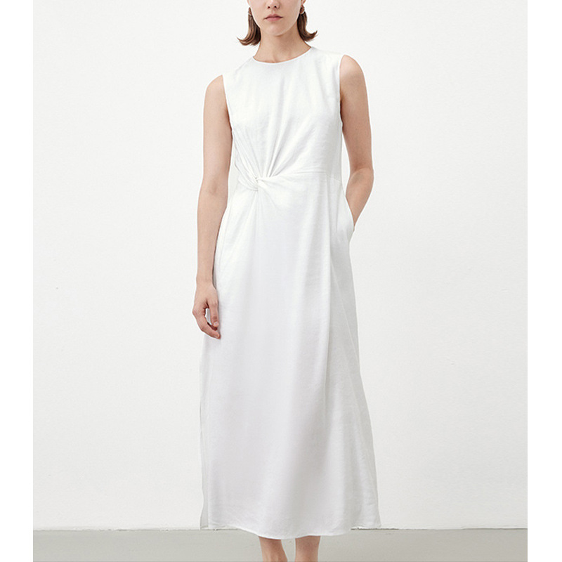 Chic Style Sleeveless Knot Waist Linen Midi Dress