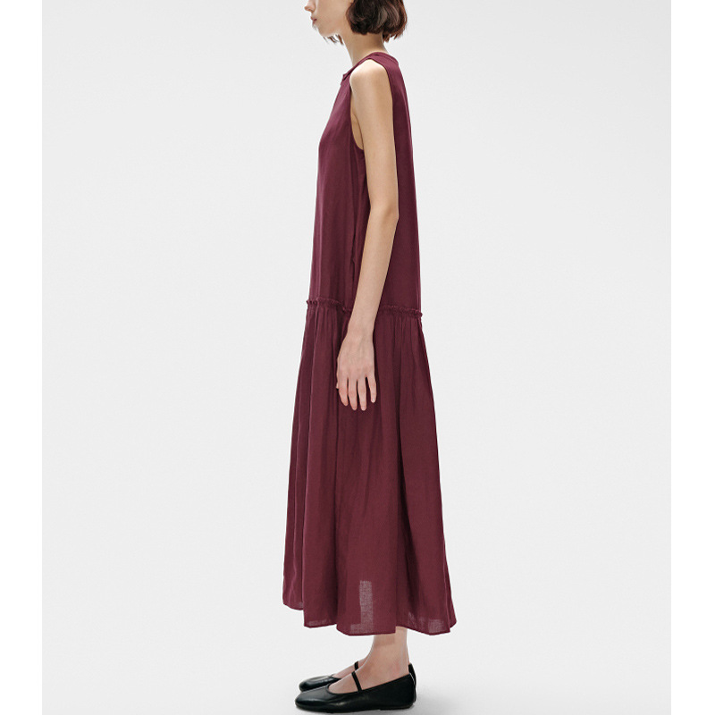 Chic Style Sleeveless Keyhole Neck Tiered Linen Maxi Dress K26051104