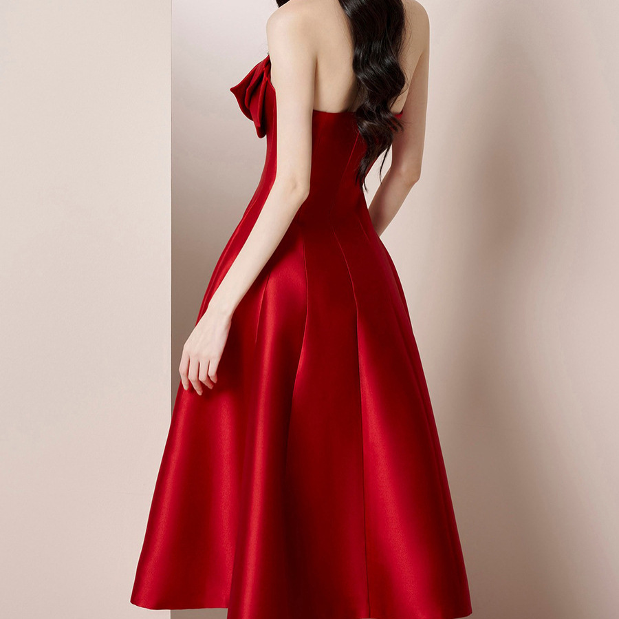 New French-style floral satin strapless maxi dress K25120904