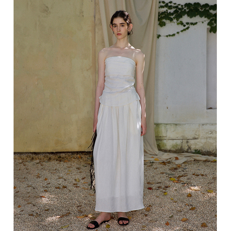 French ruched tube top and maxi skirt set K26051201