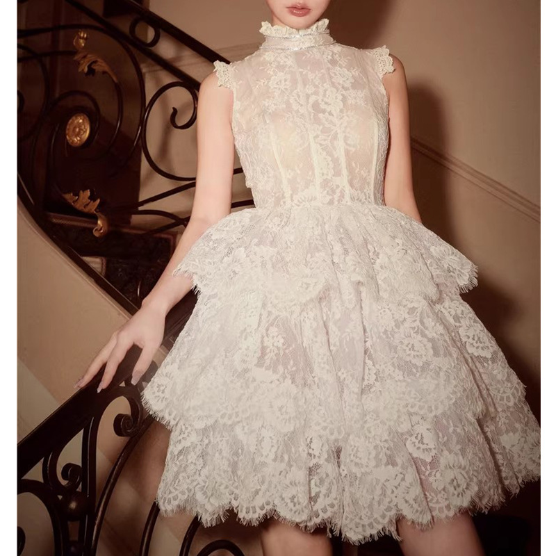 French retro handmade lace tulle dress mAXI DRESSES K25121004