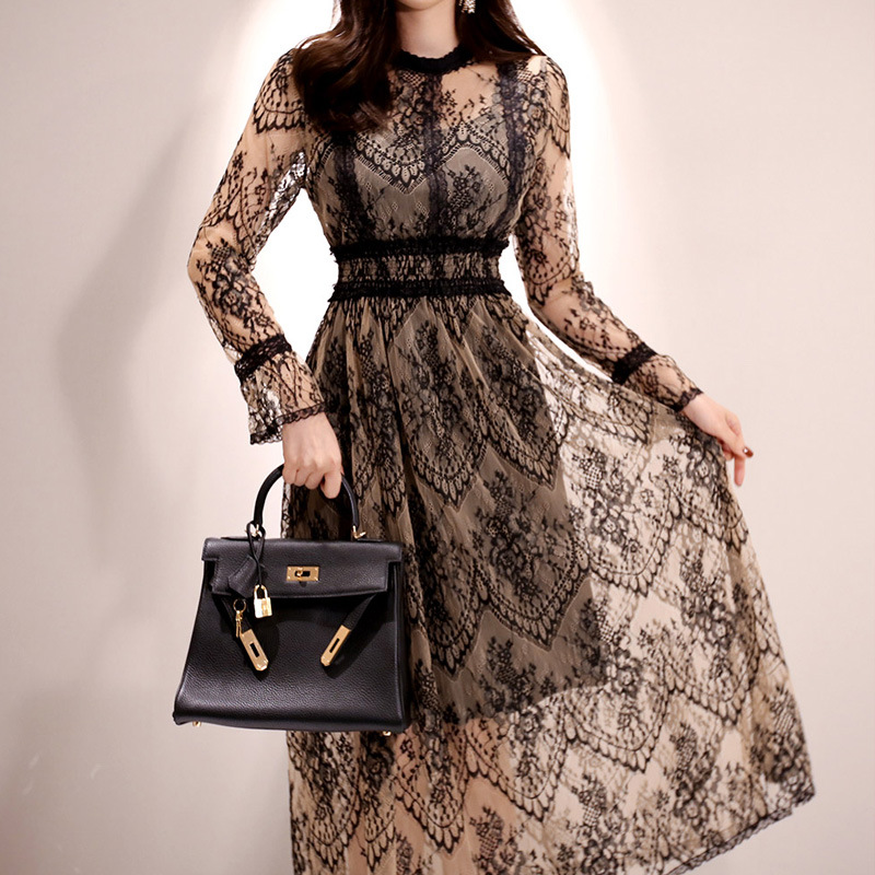 New Elegant Sheer Lace Midi Dress K25121104
