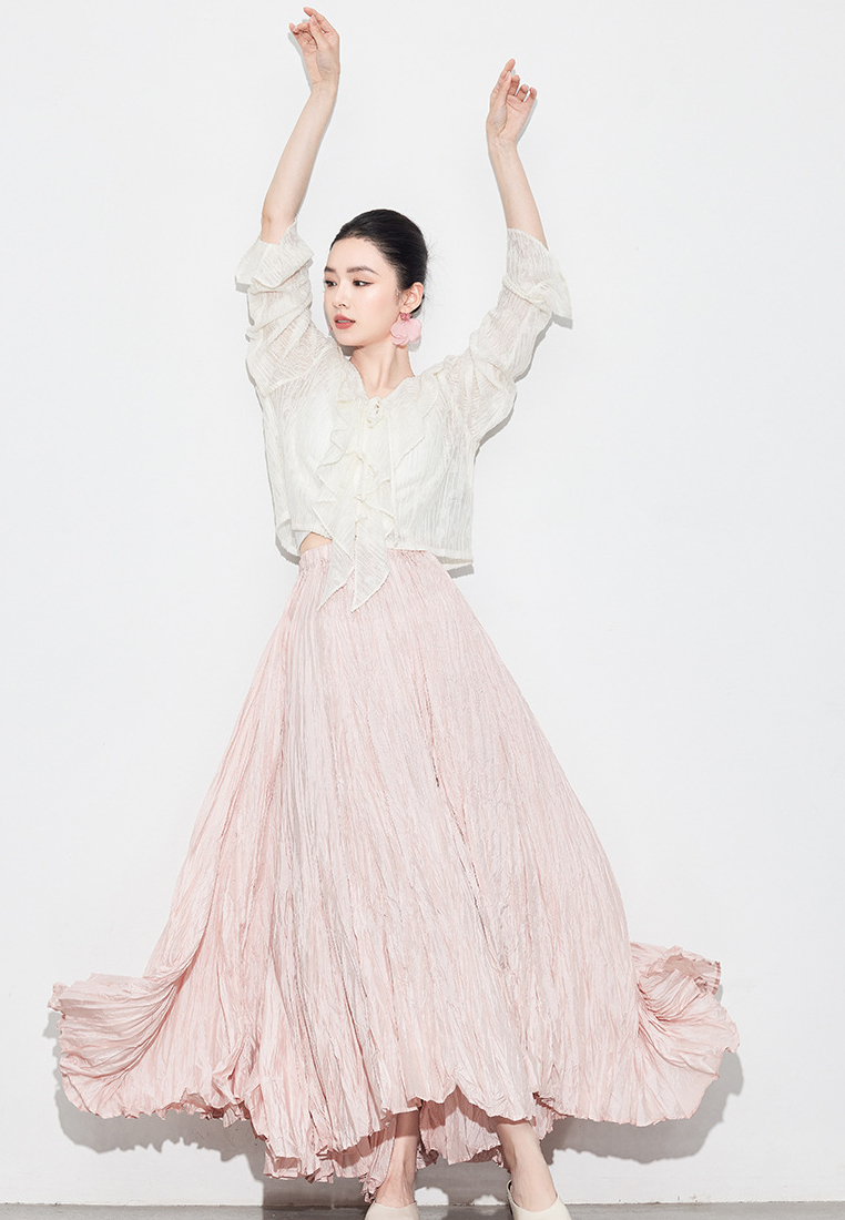 Early Autumn Midi Skirt Loose Fit With Flared Hem Textured Ruffled CA2025121511PU