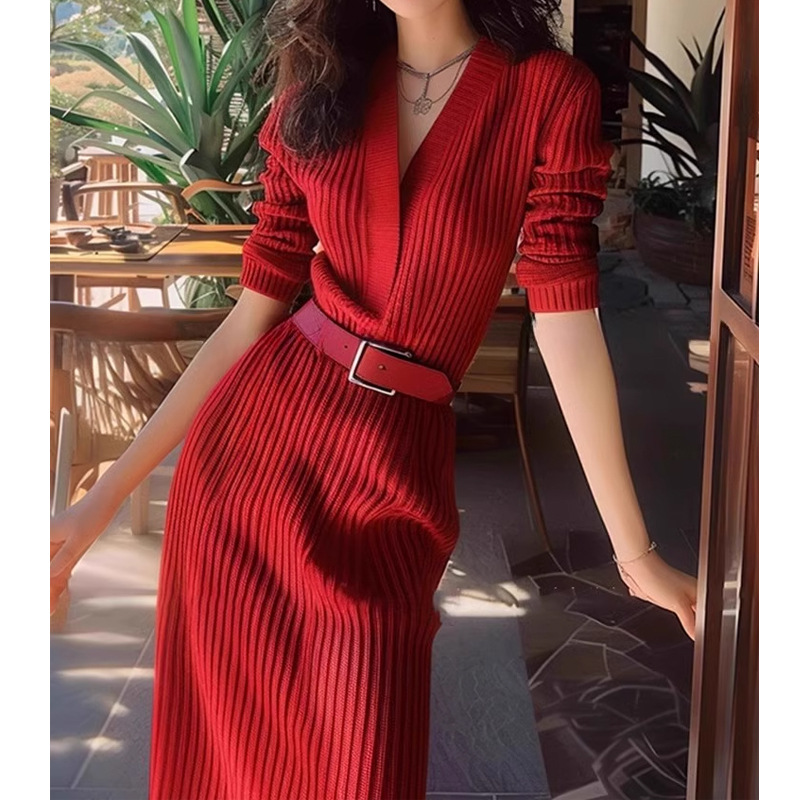 French-style New long-sleeved knit dress for women K010601