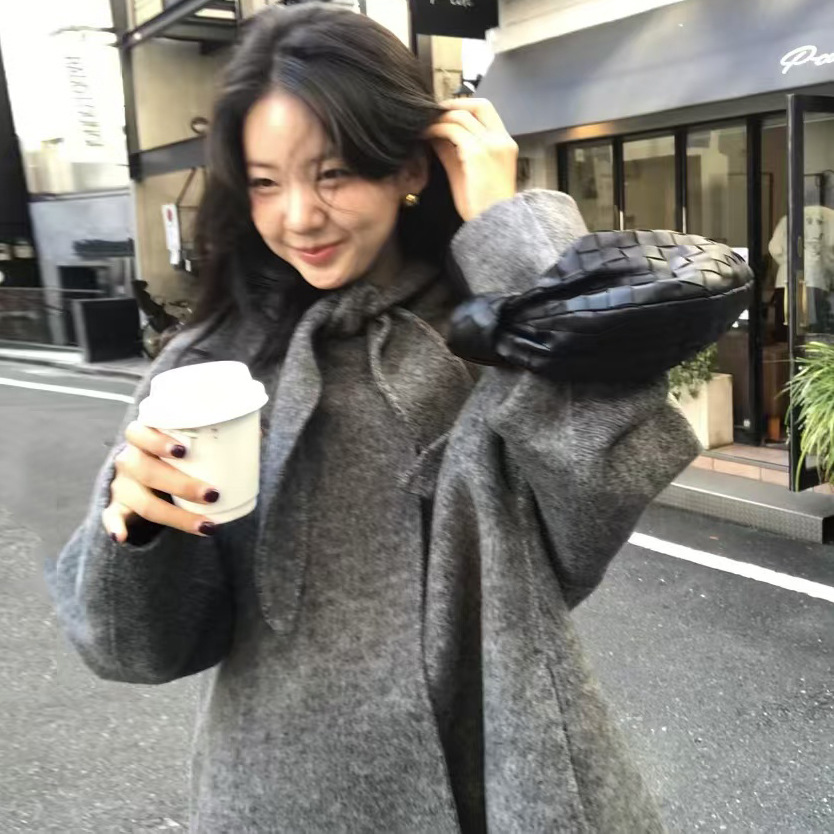 Korean-style French flai tie-neck bow Women Wool Jacket K010618