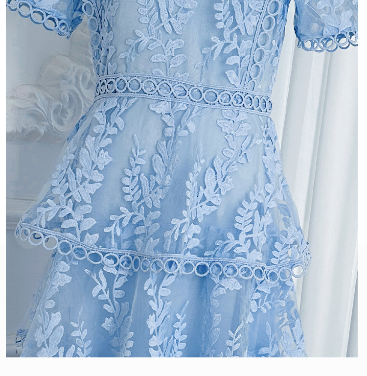 Short Sleeve Floral Lace Tiered Midi Dress Elegant Cocktail Party Dress K26032404