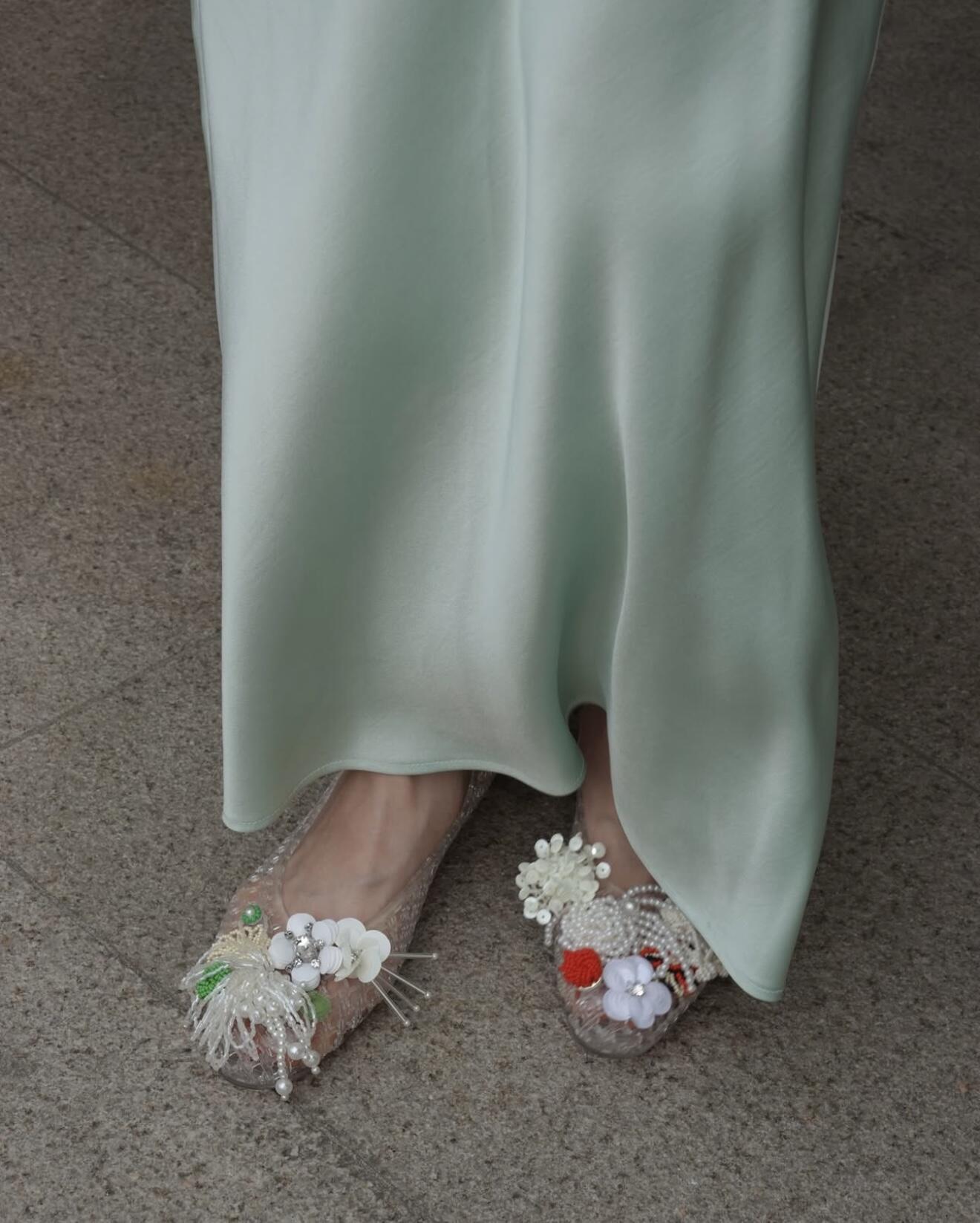 Handmade Beaded Floral Decor Hollow Jelly Flat Shoes K26061701