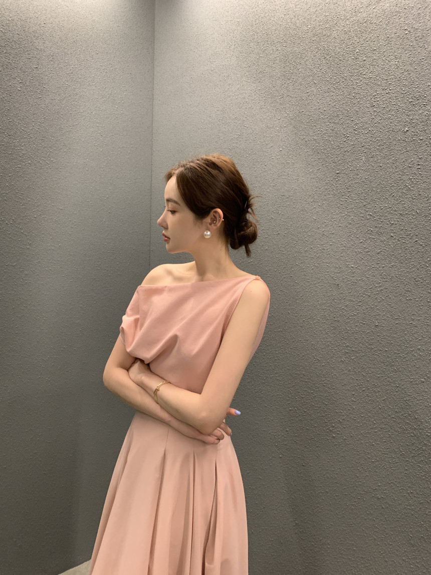 Chic Style Asymmetric Neck Top With Pleated Midi Skirt Two Piece Set K26050507