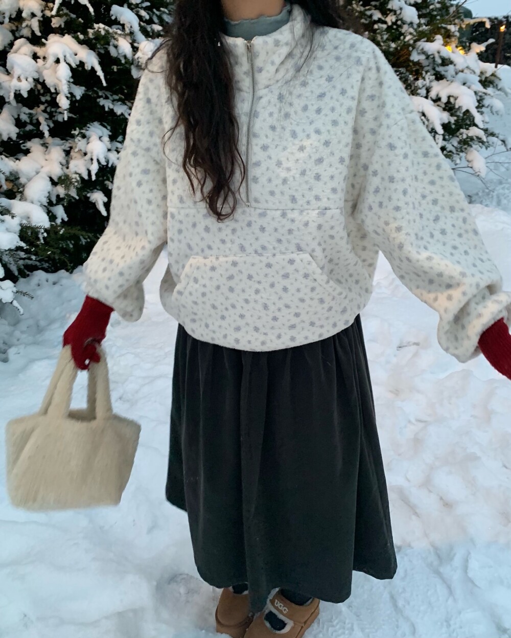 Korean trendy floral fleece sweatshirt for women K010622