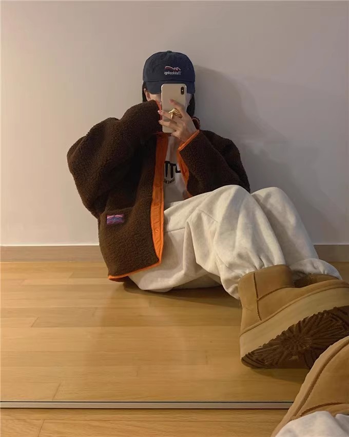 Korean style reversible color-blocked lamb cotton-padded jacket for women K010623