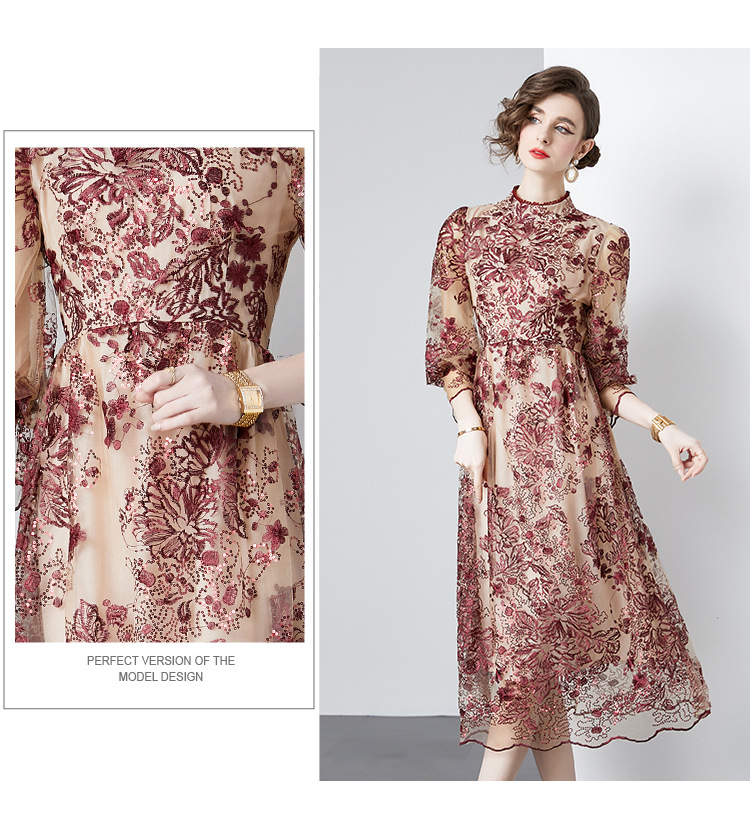 New S/S Elegant embroidered floral mesh Women Dress K26011211