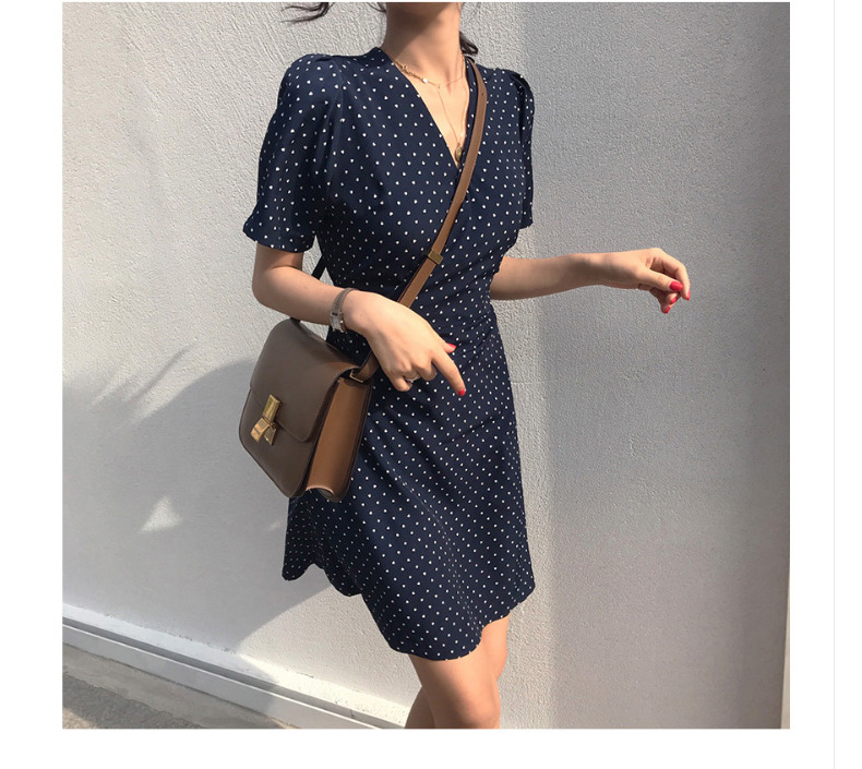 Chic Style Polka Dot V-Neck Short Sleeve Wrap Mini Dress K26051102