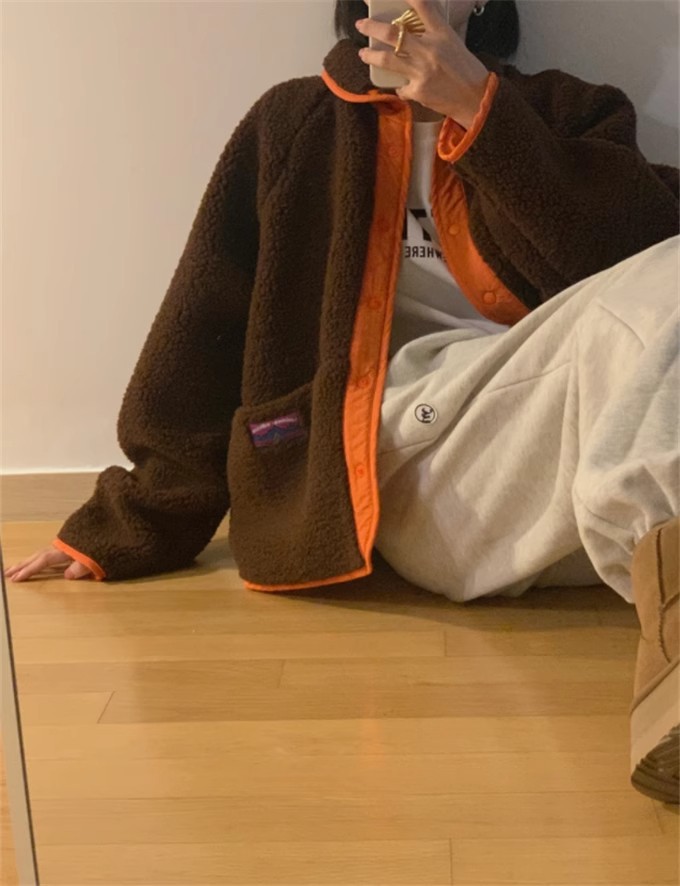 Korean style reversible color-blocked lamb cotton-padded jacket for women K010623