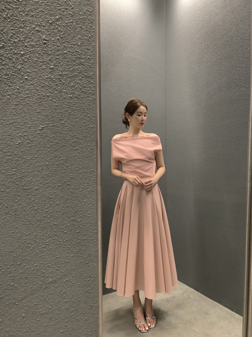 Chic Style Asymmetric Neck Top With Pleated Midi Skirt Two Piece Set K26050507