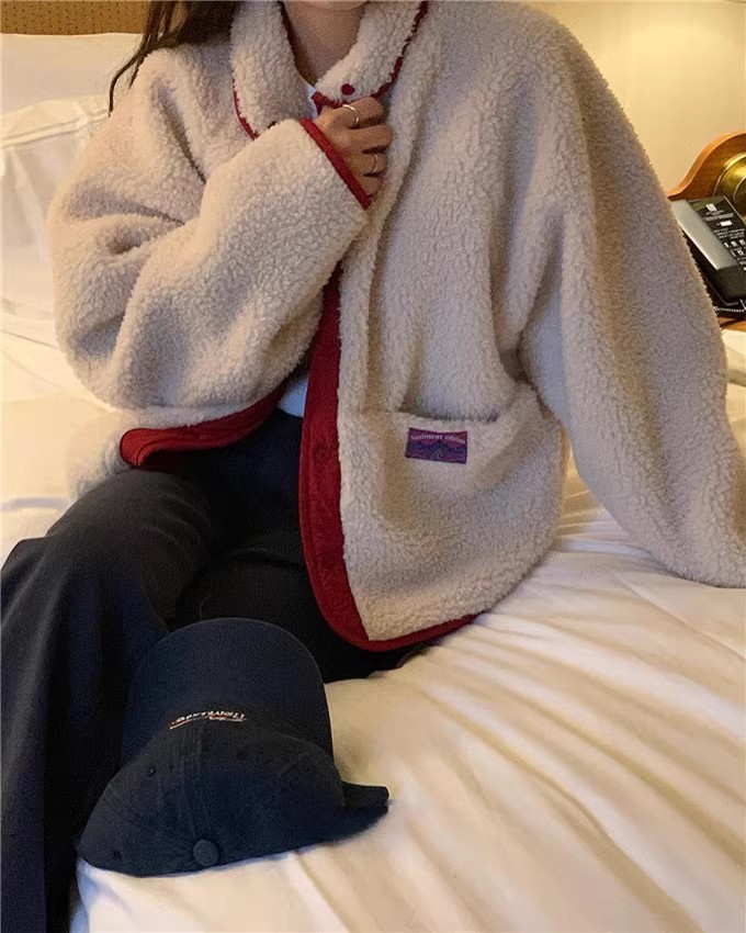 Korean style reversible color-blocked lamb cotton-padded jacket for women K010623