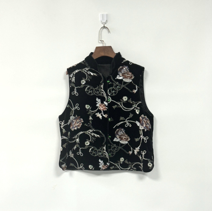 New black velvet midi skirt for women Chinese retro style Suit Set K26012001