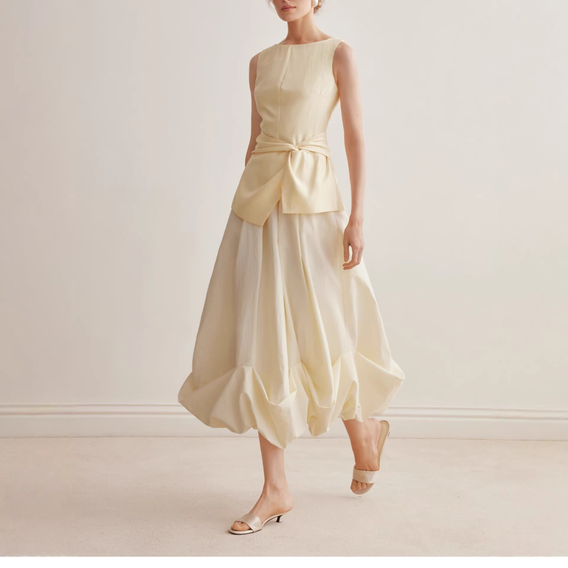 Minimalist Tank Top With High Waist Bubble Skirt Set Casual Formal Dress K26032409