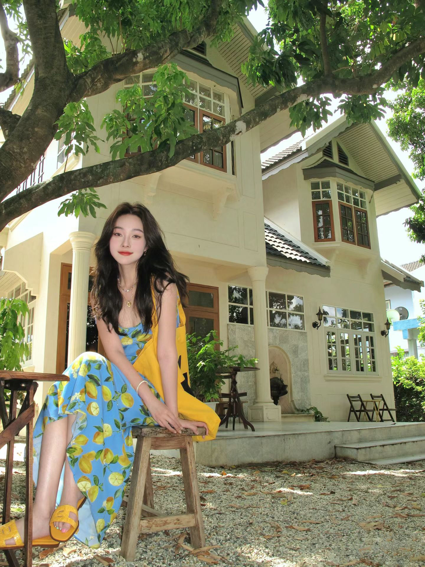 Lemon Print Spaghetti Strap Maxi Dress Summer Beach Vacation Sundress K26033102