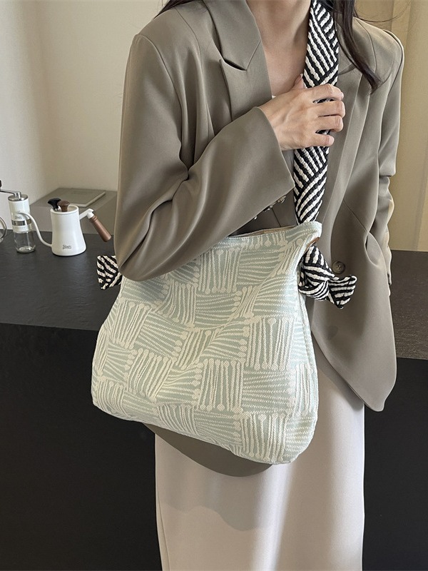 Boho Two-Tone Woven Hobo Bag Casual Daily Commute Shoulder Tote K26041404