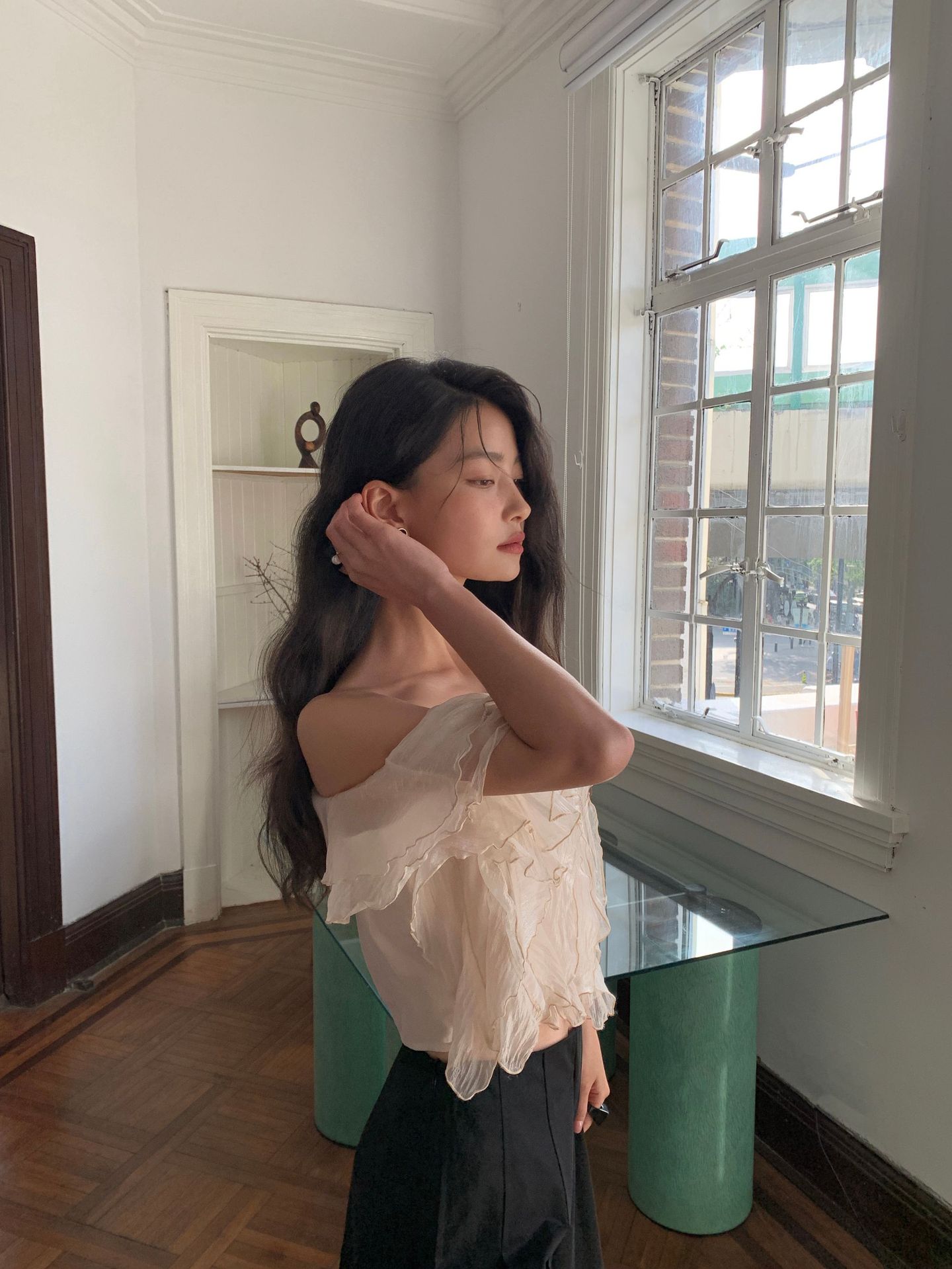 Chic Style One Shoulder Ruffled Chiffon Blouse K26050509