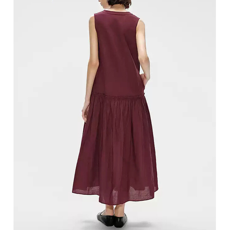 Chic Style Sleeveless Keyhole Neck Tiered Linen Maxi Dress K26051104