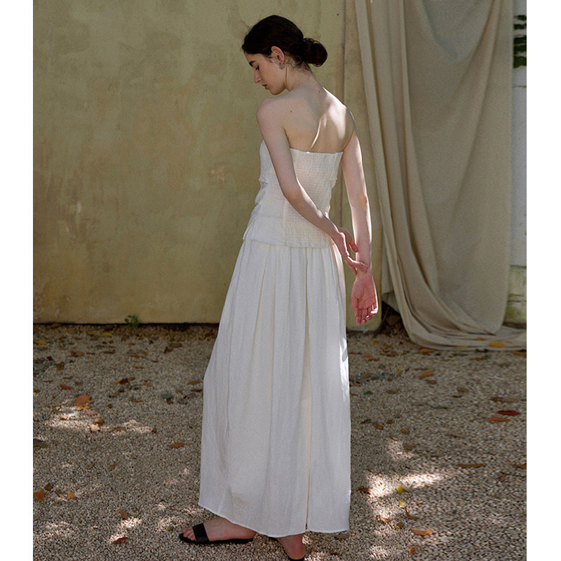French ruched tube top and maxi skirt set K26051201