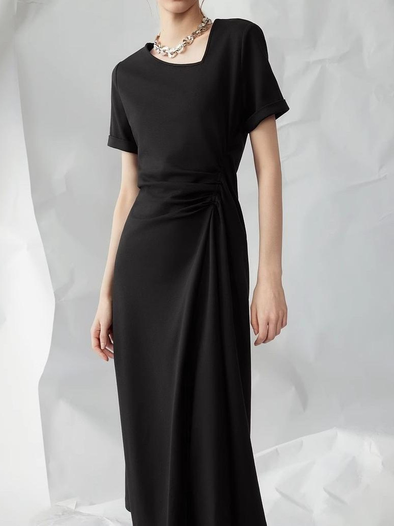 Minimalist side slit casual midi dress K26051203