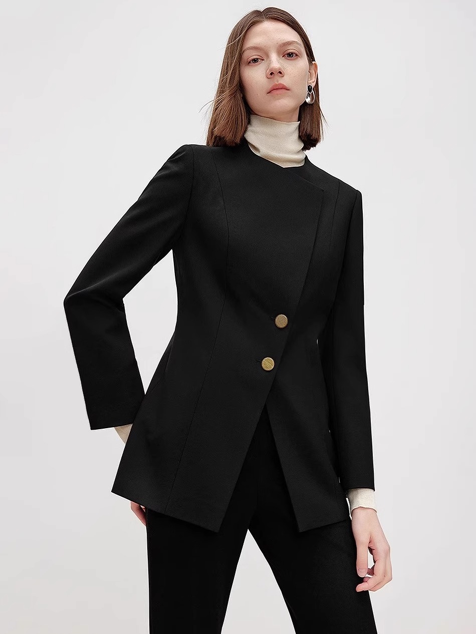 High quality Pure wool black elegant women blazer jacket K25120905