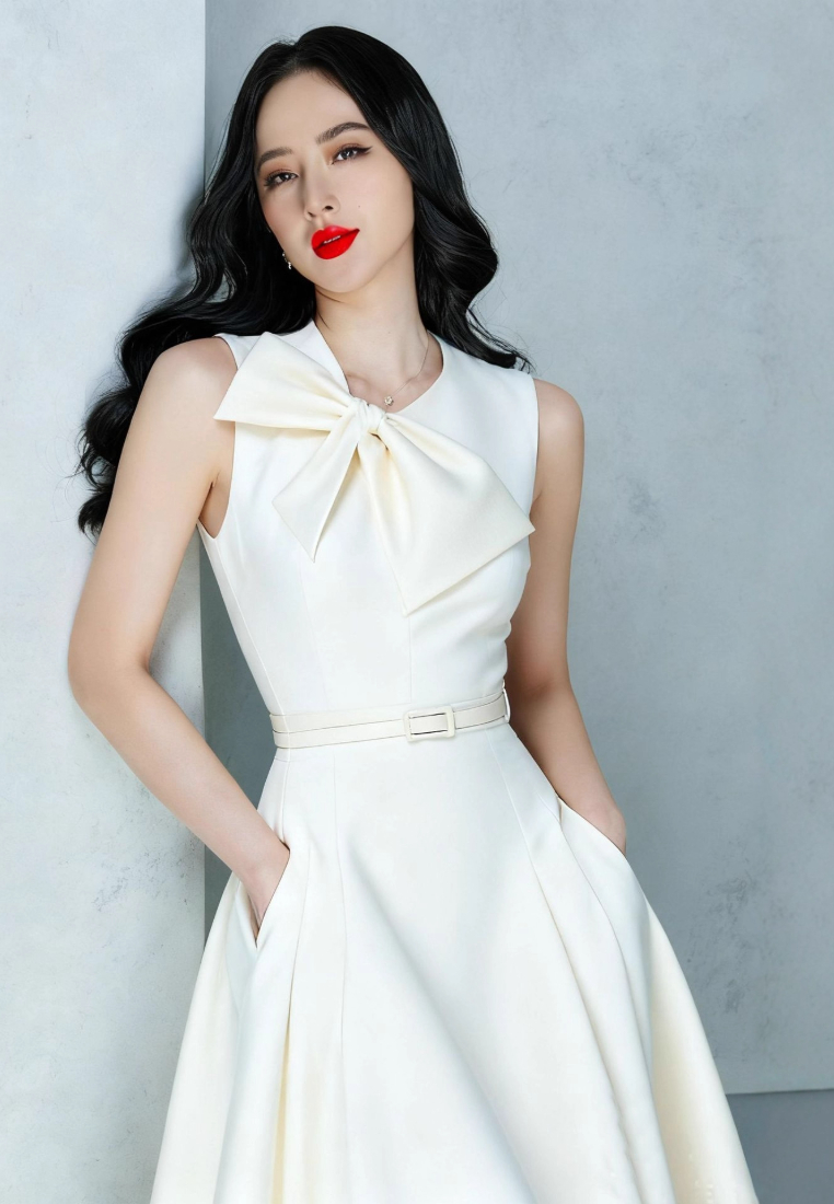 New Elegant Ribbon women midi one piece dress K25120911