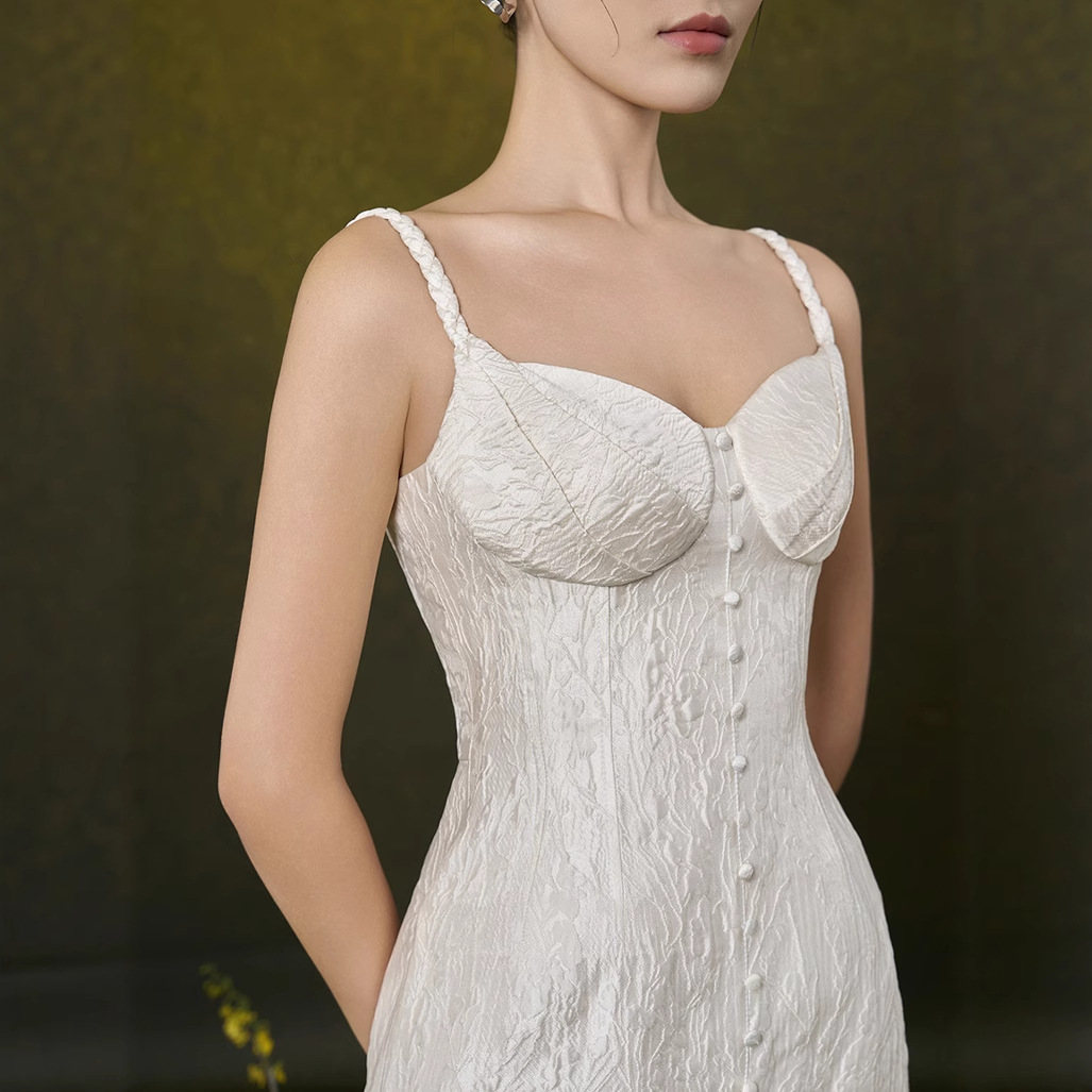 New Mori Girl Style Floral Print White Sling Dress K121708