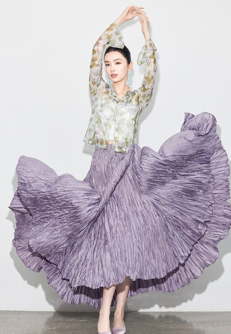 Early Autumn Midi Skirt Loose Fit With Flared Hem Textured Ruffled CA2025121511PU