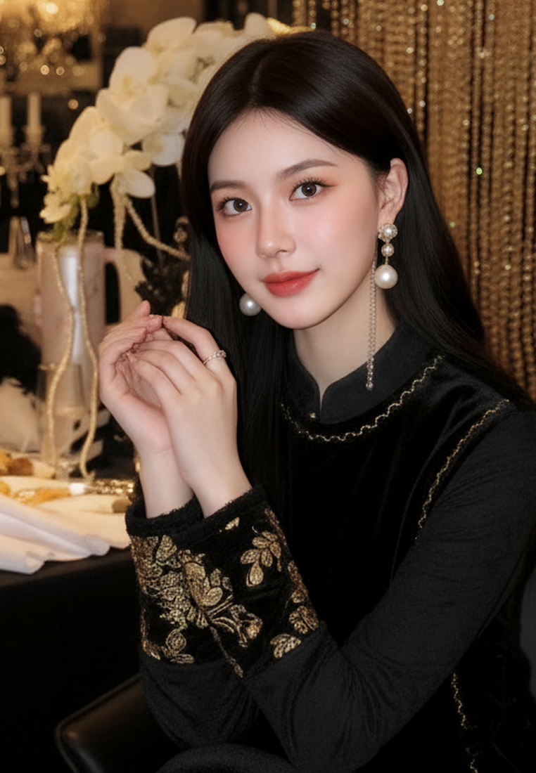 High-End Bead-Embroidered Velvet Designed Vest & Midi Skirt CA20251215BK